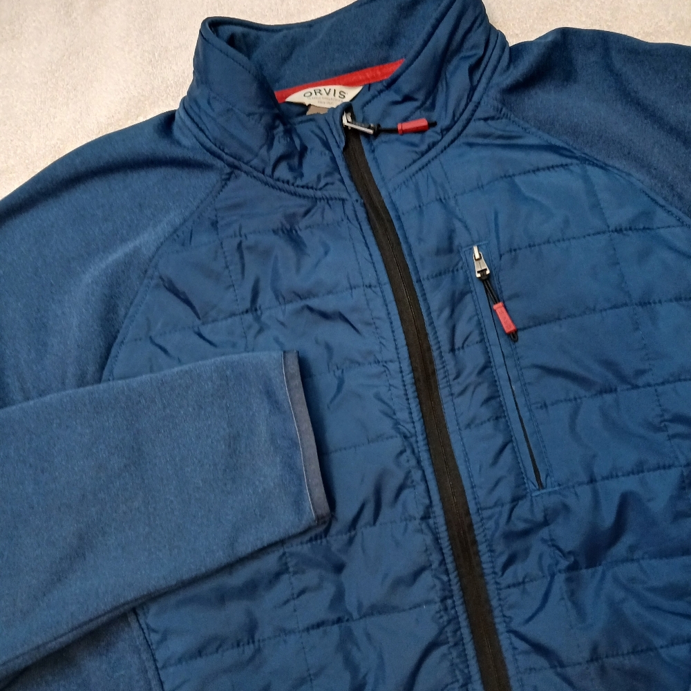 Orvis Jacket Mens XL Blue Quilted Fleece Full Zip Classic Collection Insulated
